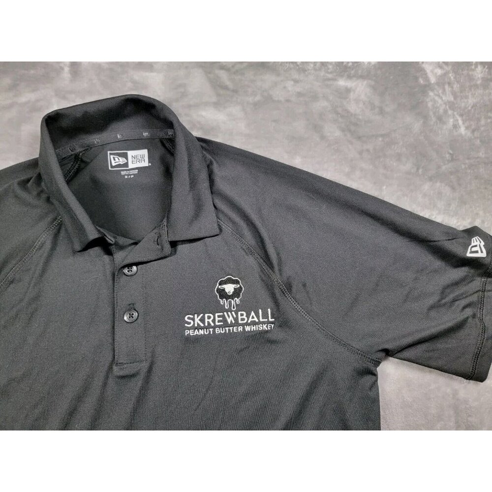 Skrewball Peanut Butter Whiskey Black Polo Mens Small Shirt NEW Era Short Sleeve